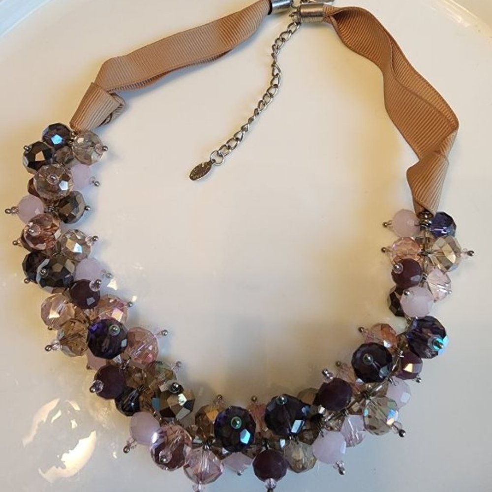 ALI KHAN CAKE CRYSTAL AND RIBBON NECKLACE